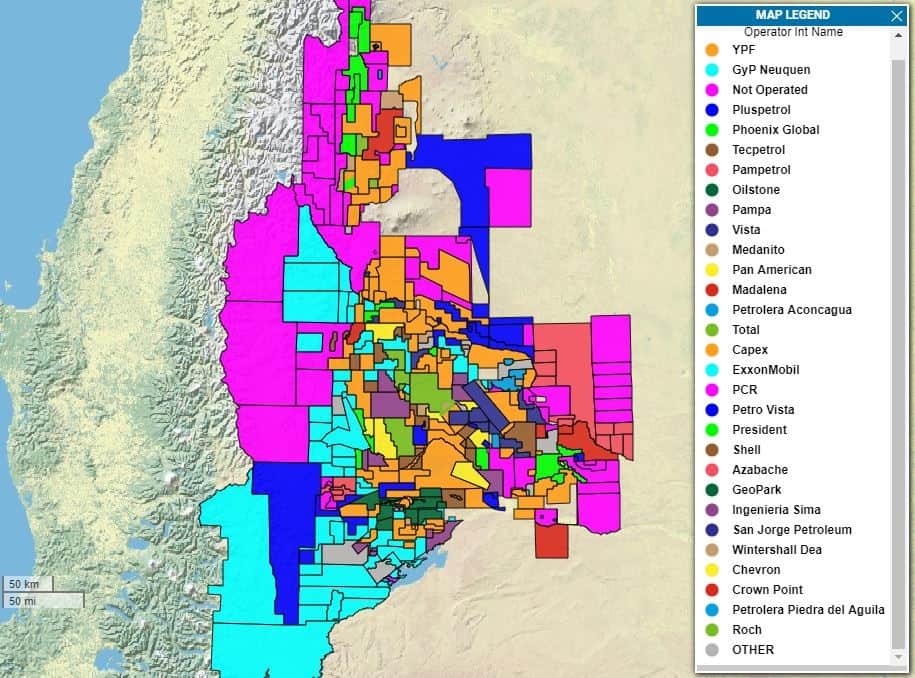 Neuquen Basin top operator map
